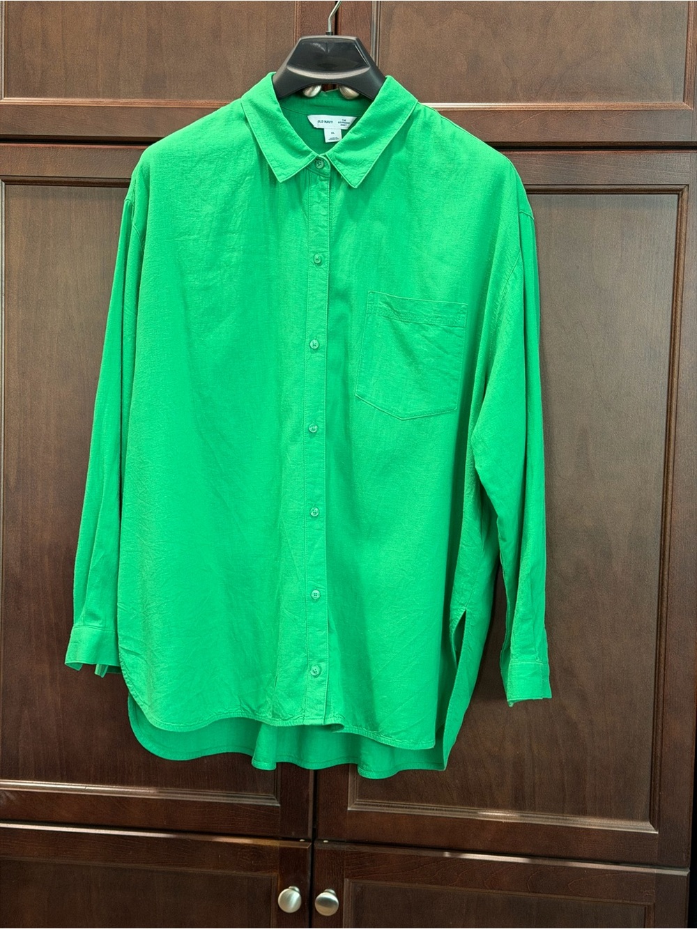 Old Navy Bright Green Women's Casual Button-Down Boyfriend Shirt
